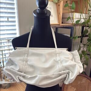 Vintage 90s Emporio Armani White Leather Scroll Top Shoulder Satchel Bag